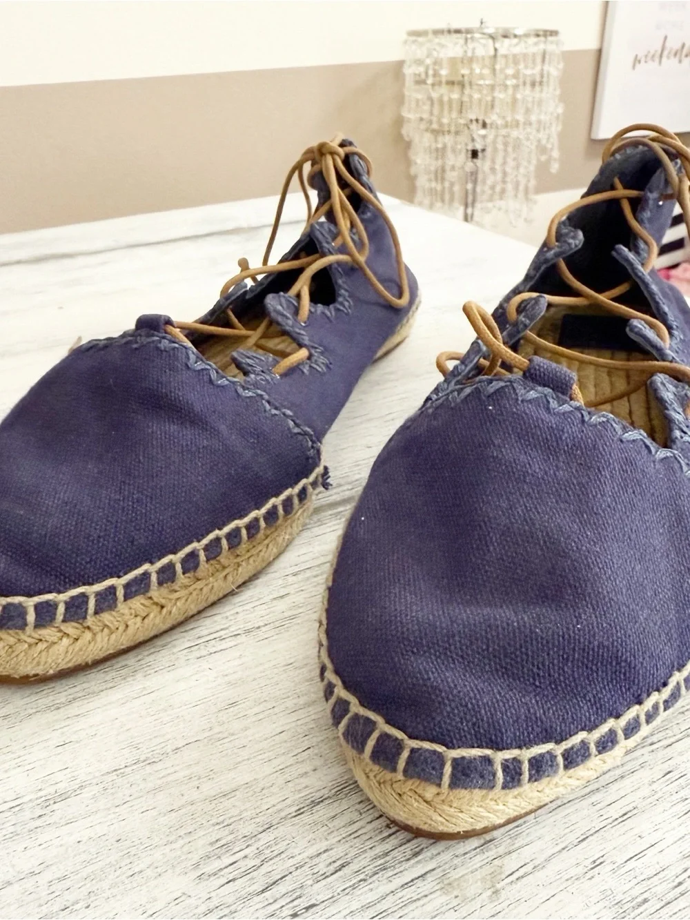 Tory Burch Navy Blue Canvas Lace-Up Espadrilles